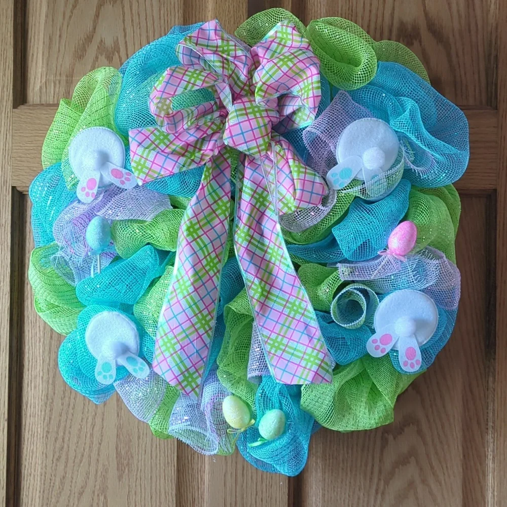 Handmade Echo mesh Easter/Spring wreath door hanger